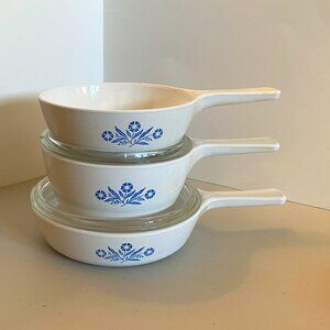 VTG Corningware 5pc Set Blue Cornflower 3 Menuette Duet 81-B 82-B 83-B + 2 Lids